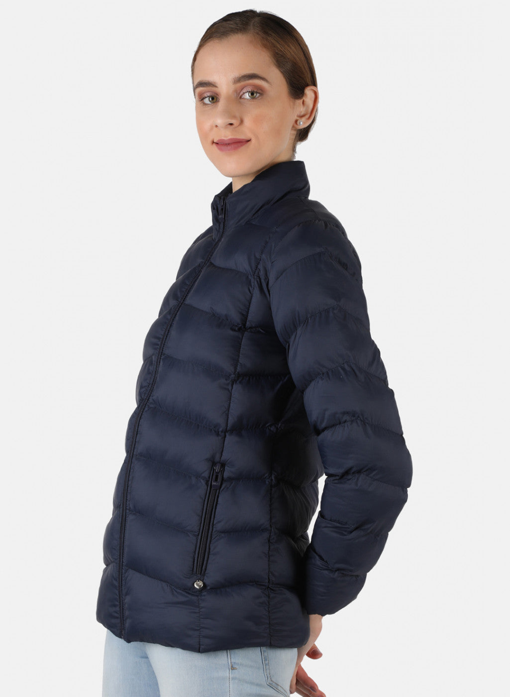 Women Navy Blue Solid Jacket