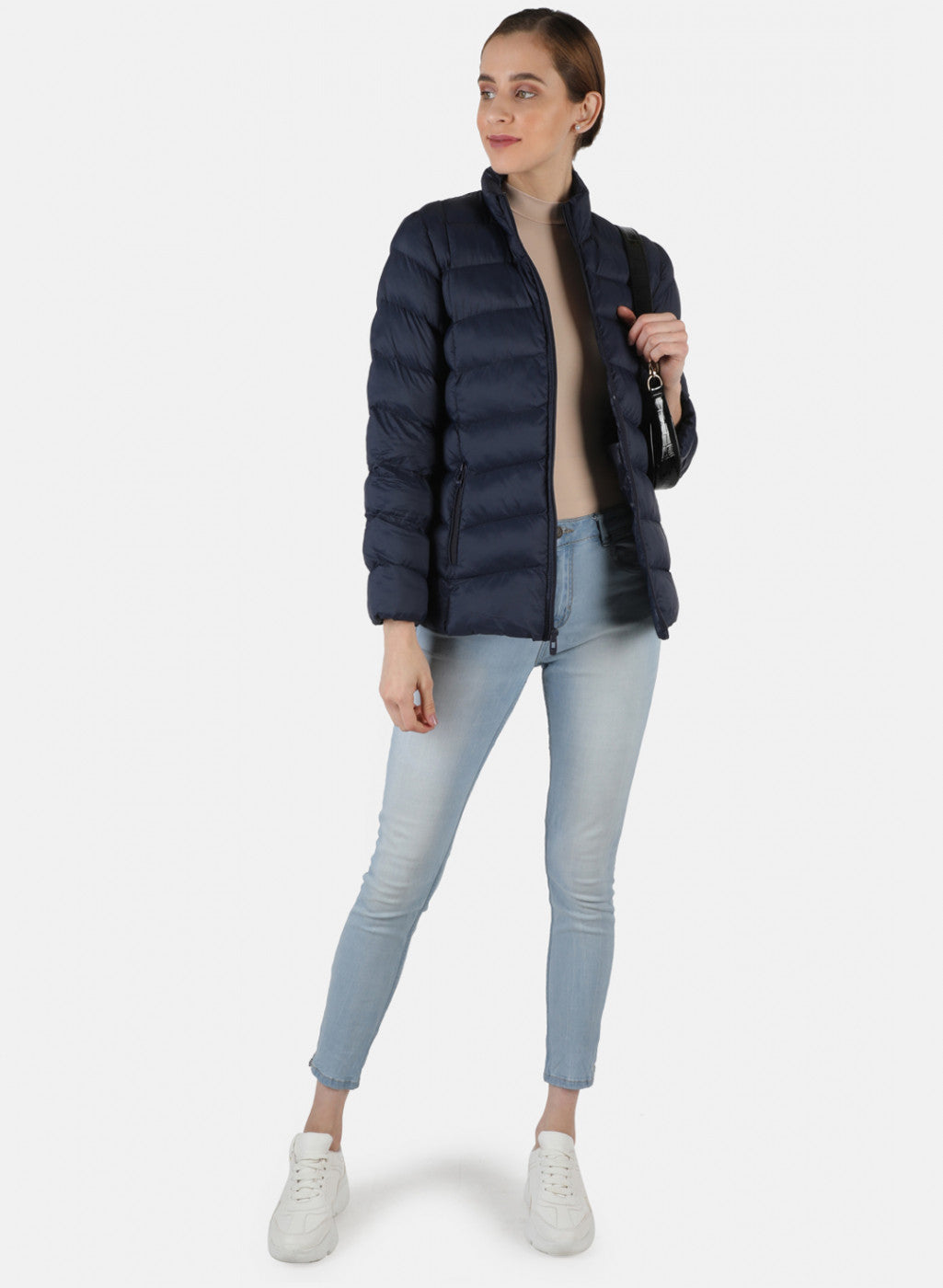 Women Navy Blue Solid Jacket