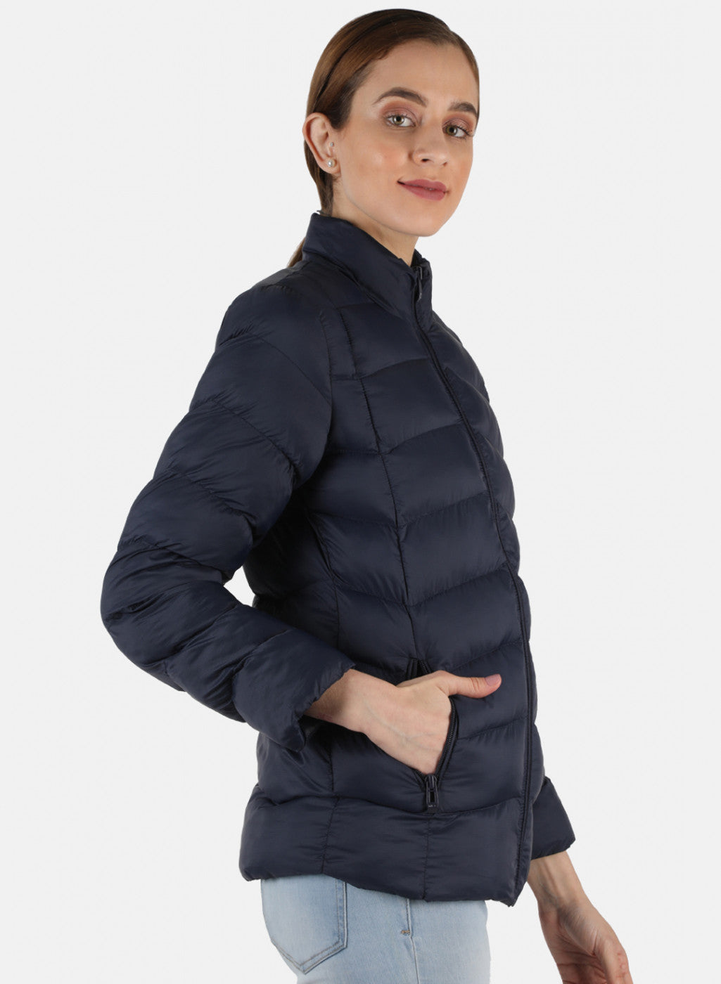 Women Navy Blue Solid Jacket