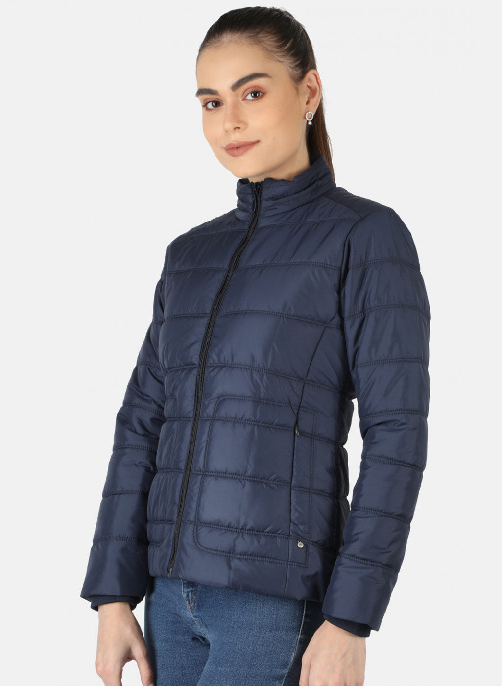 Women Navy Blue Solid Jacket