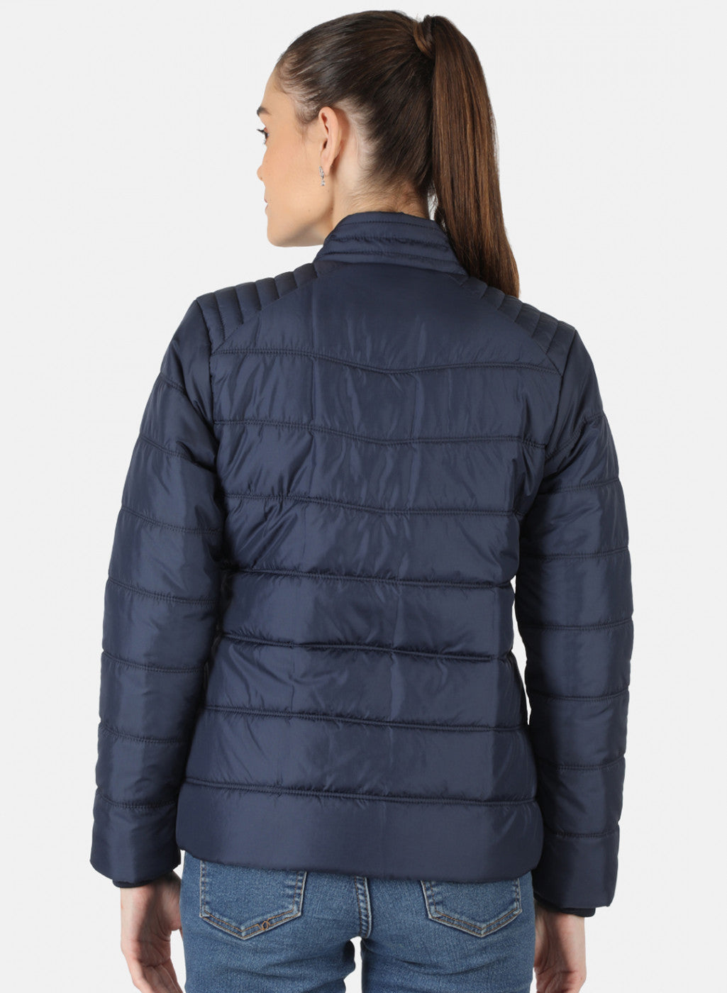 Women Navy Blue Solid Jacket