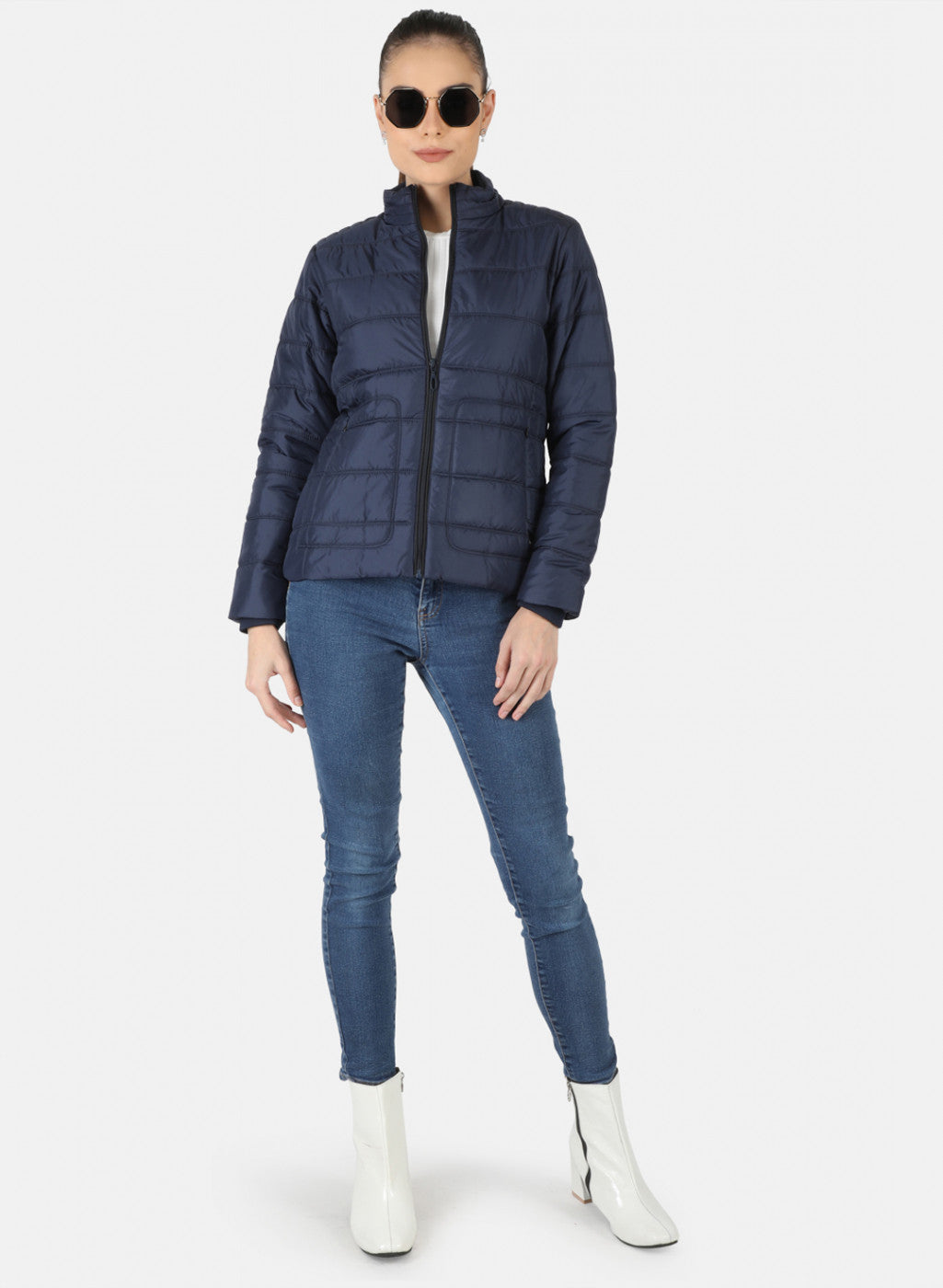 Women Navy Blue Solid Jacket