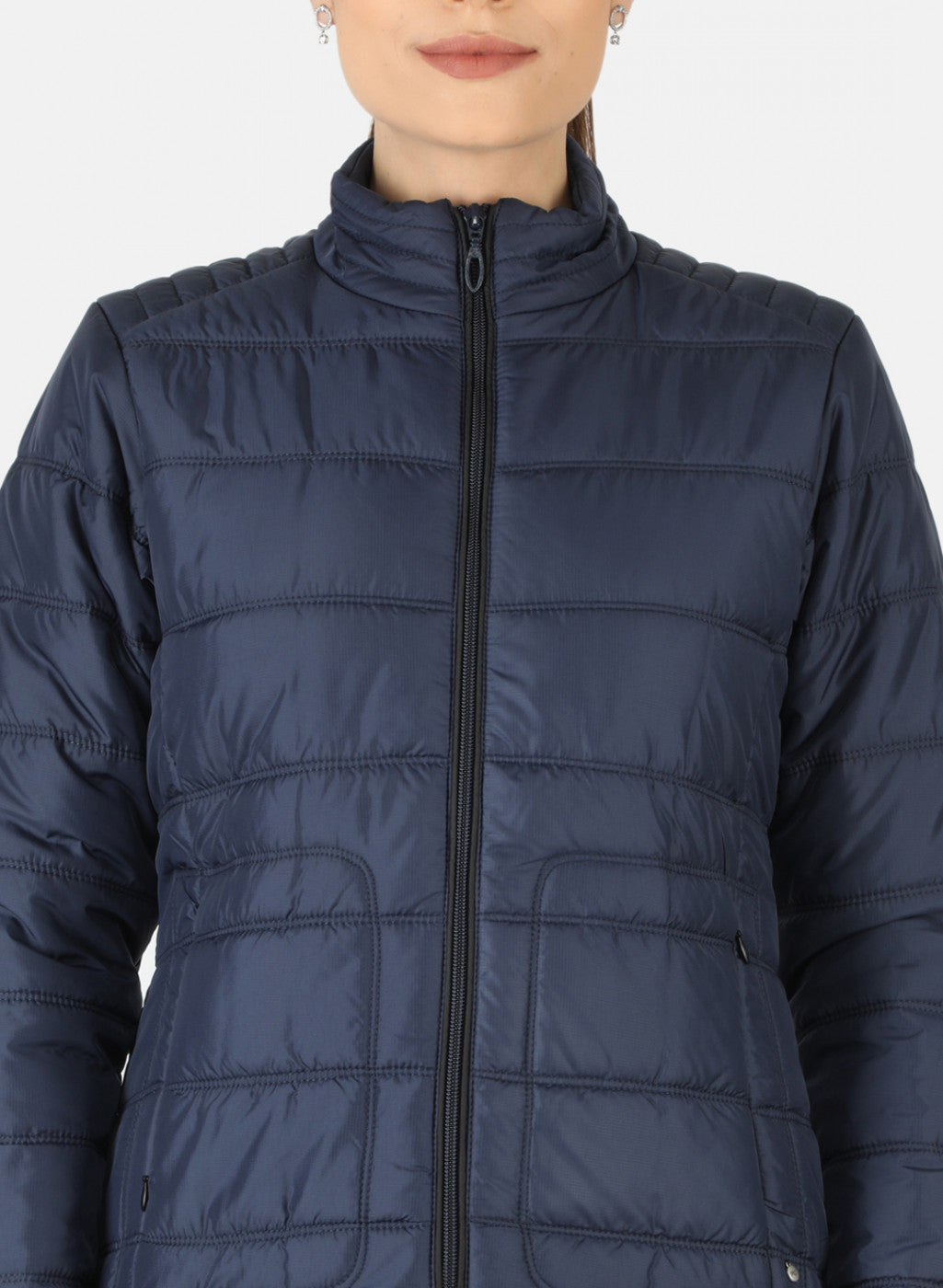 Women Navy Blue Solid Jacket