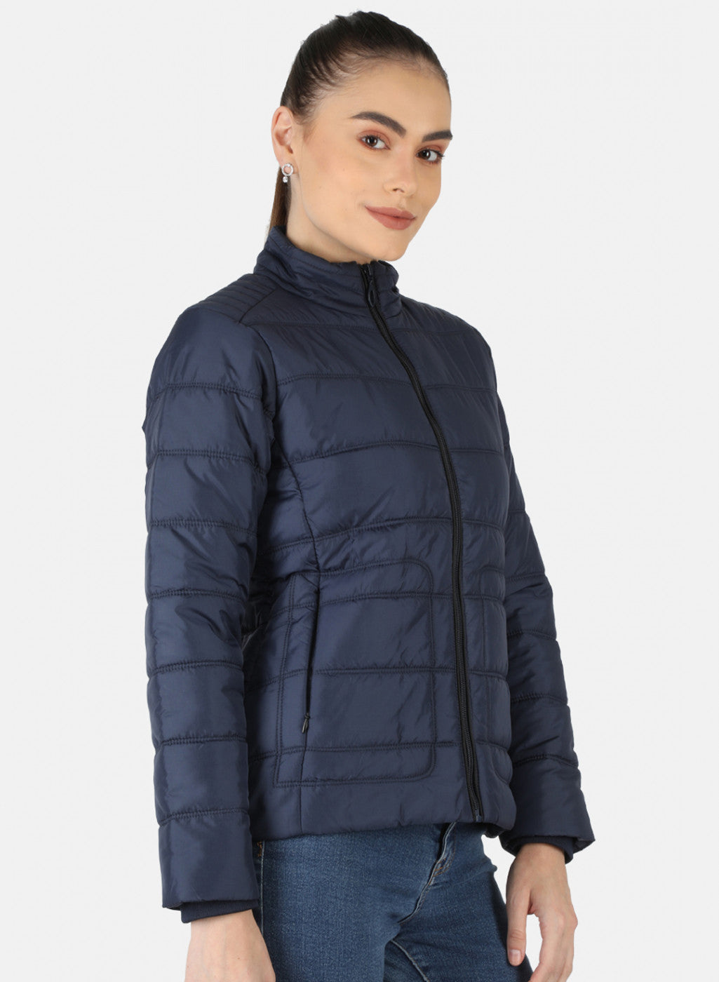 Women Navy Blue Solid Jacket