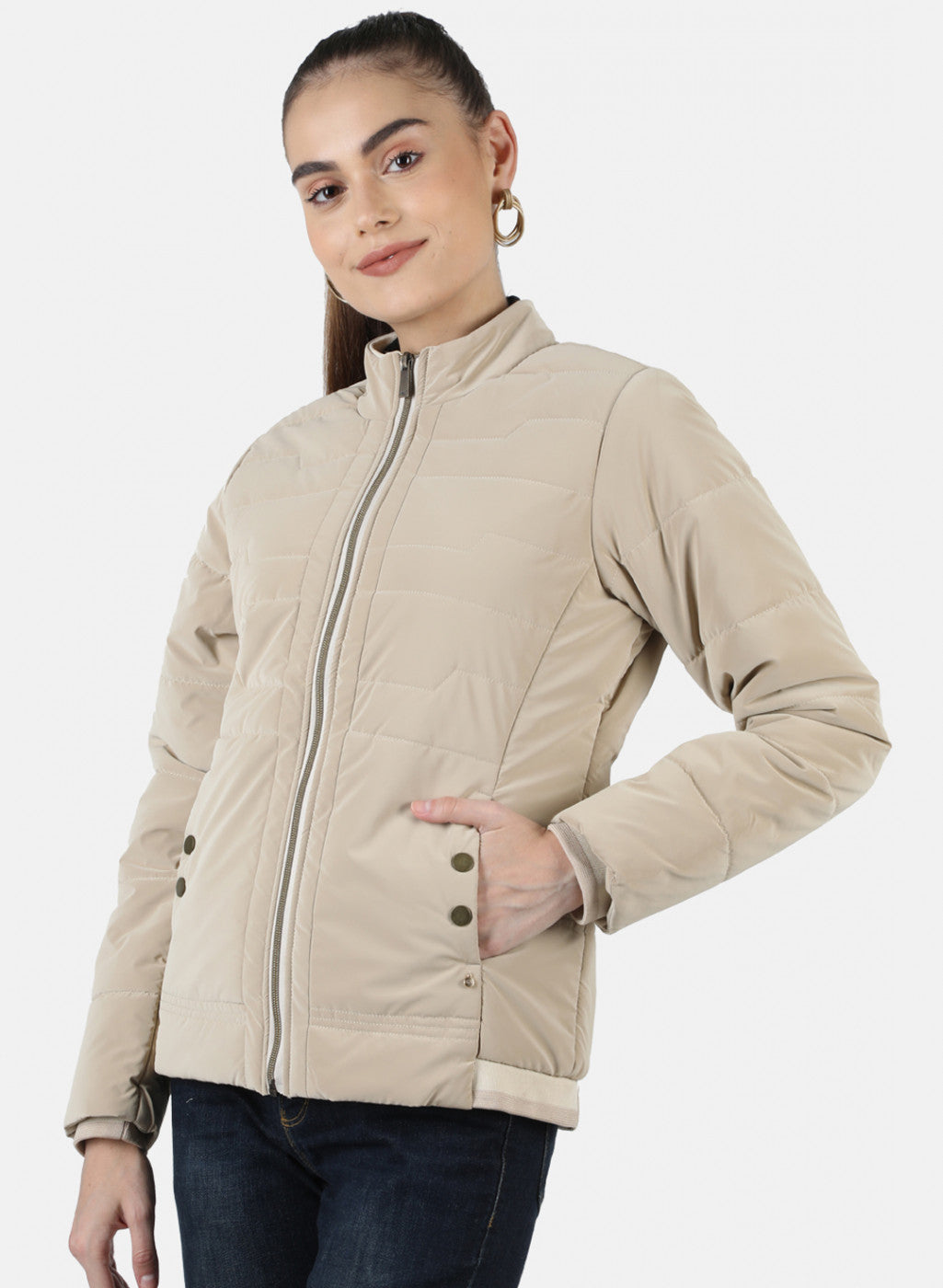 Women Beige Solid Jacket