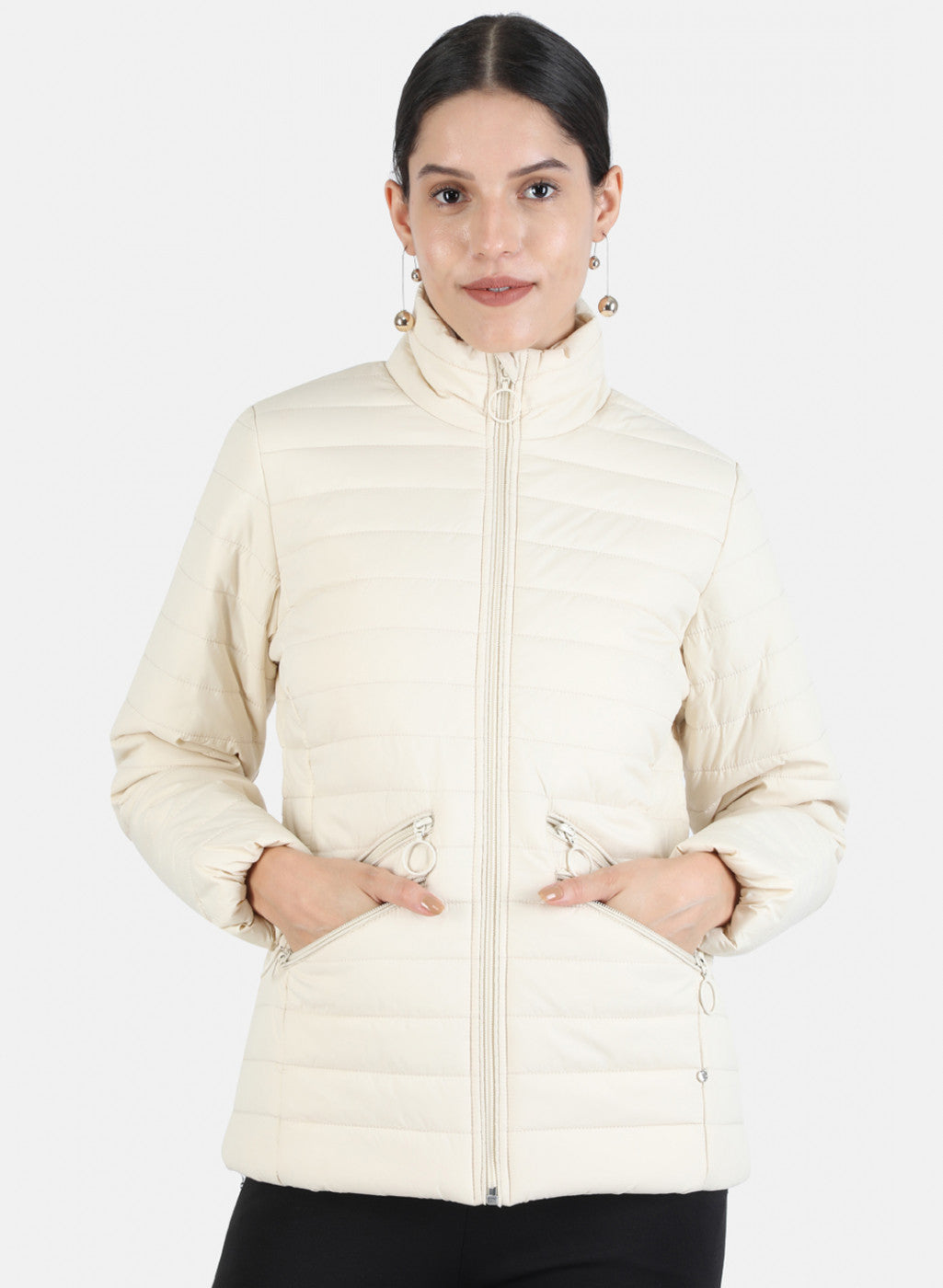 Women Cream Solid Jacket