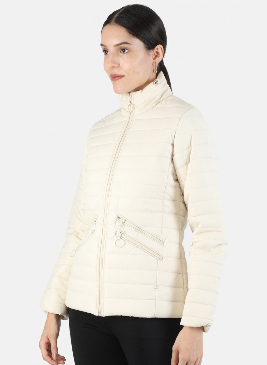 Women Cream Solid Jacket