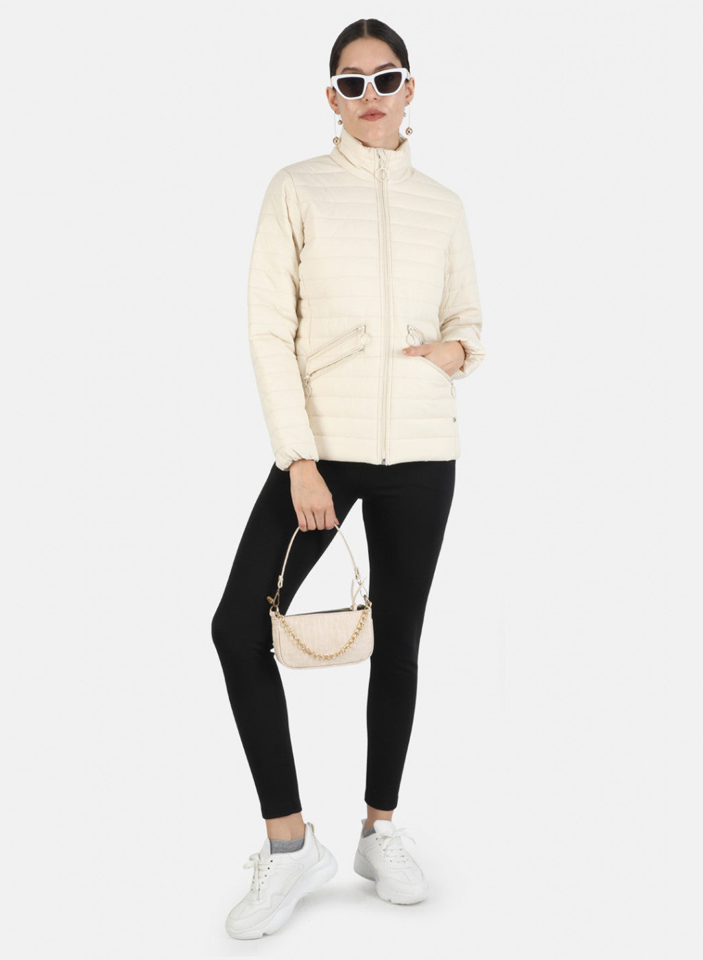 Women Cream Solid Jacket