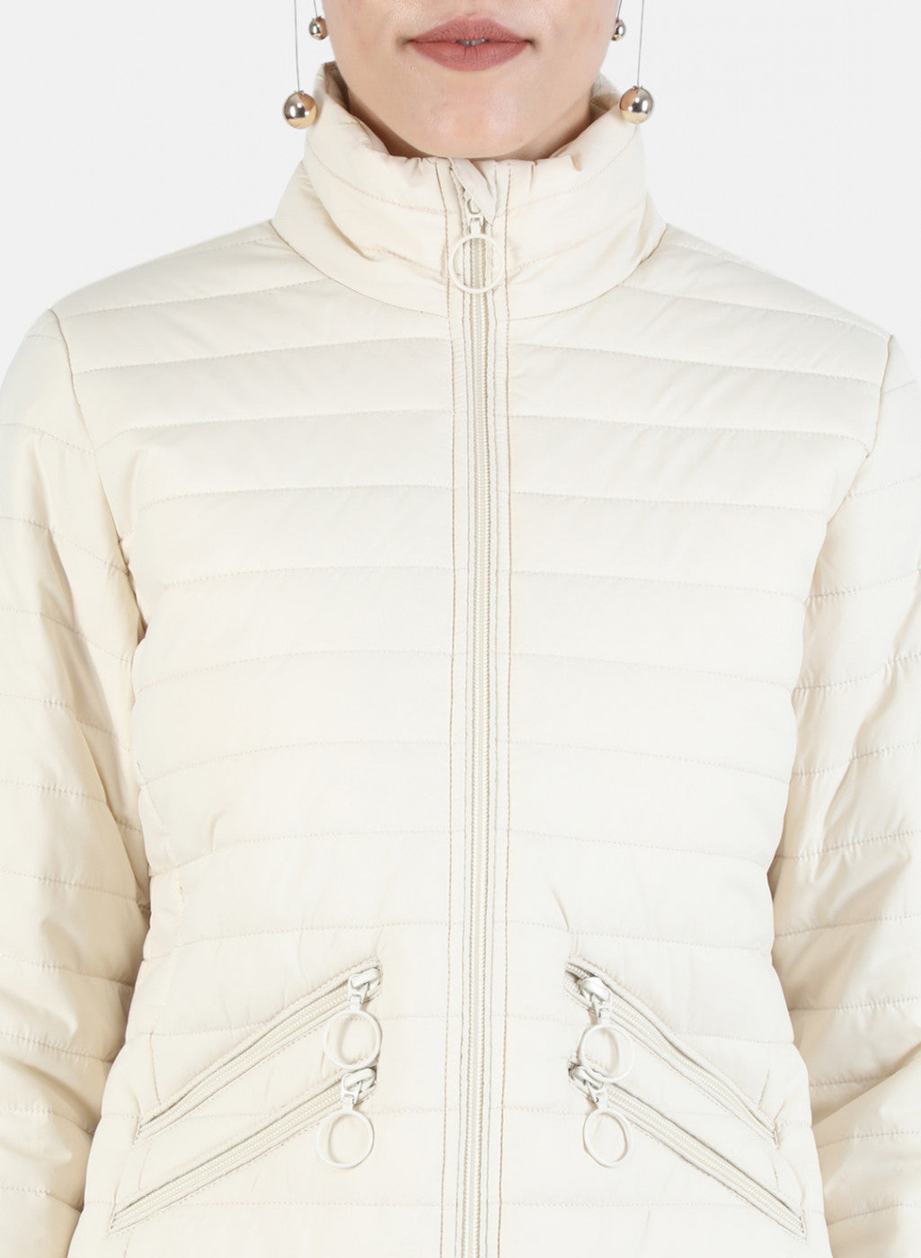 Women Cream Solid Jacket