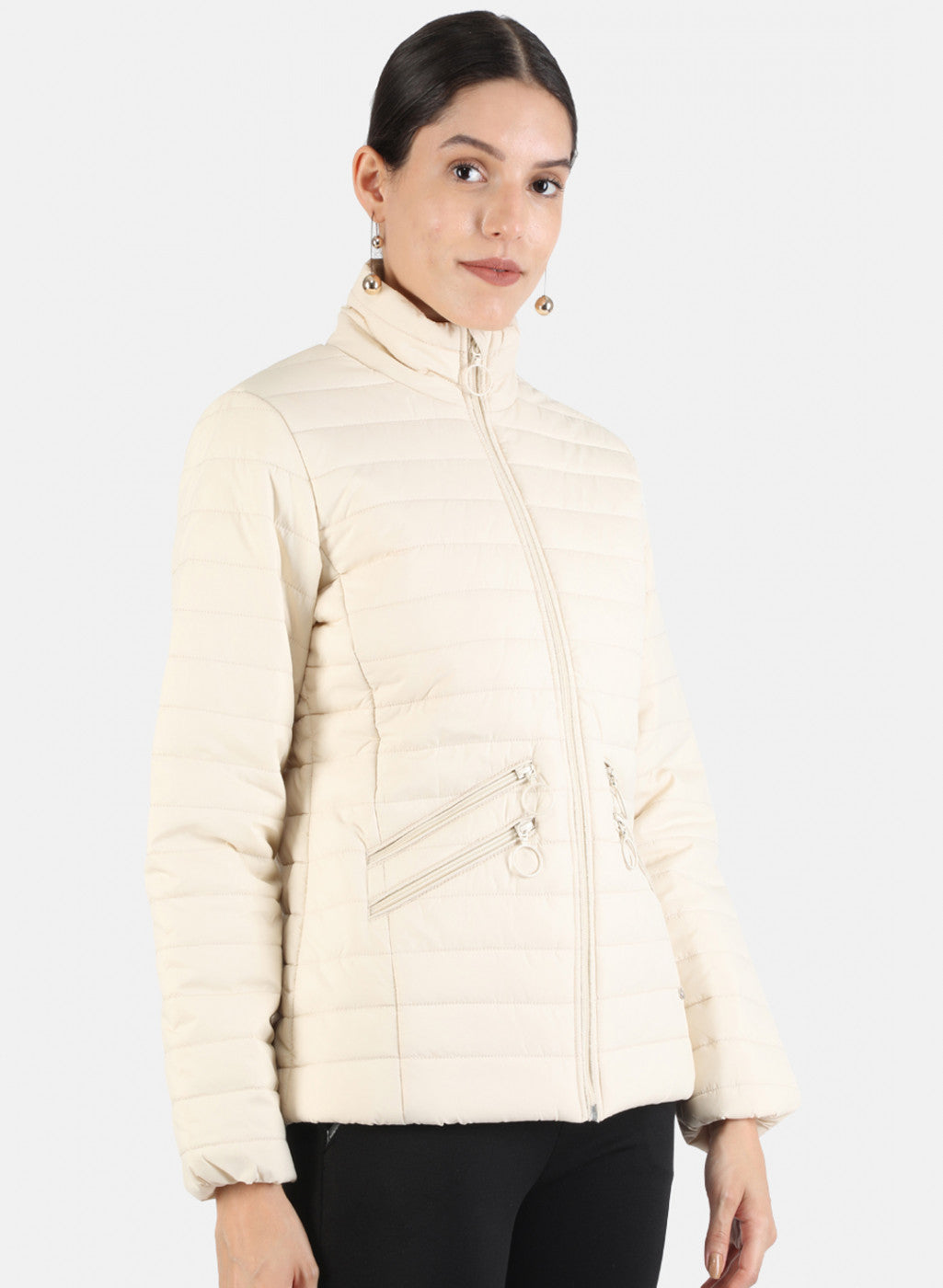 Women Cream Solid Jacket