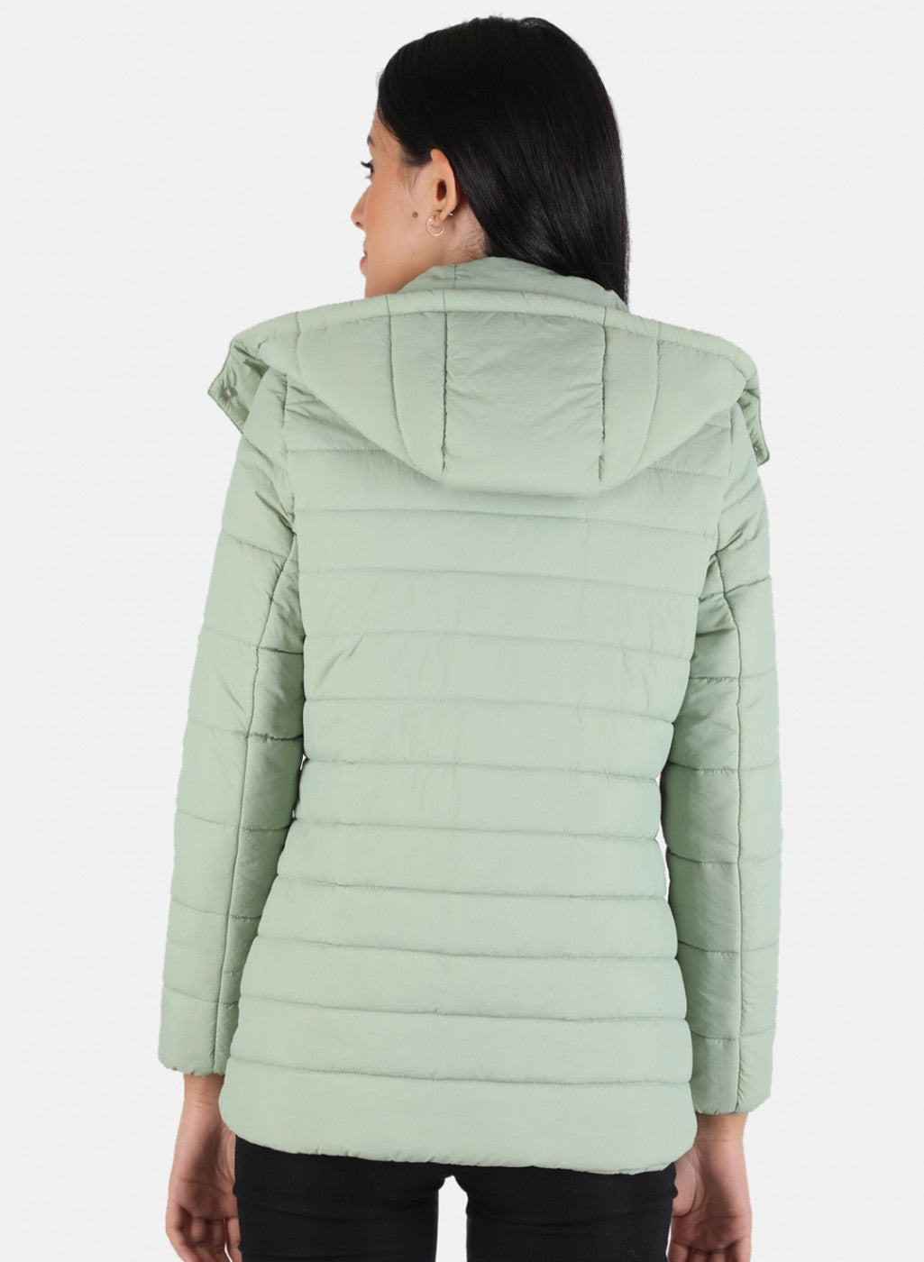 Women Green Solid Hooded Jacket