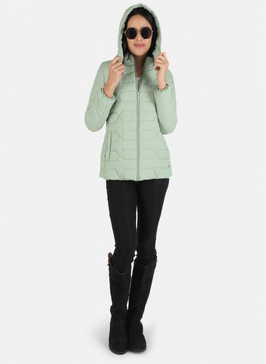 Women Green Solid Hooded Jacket