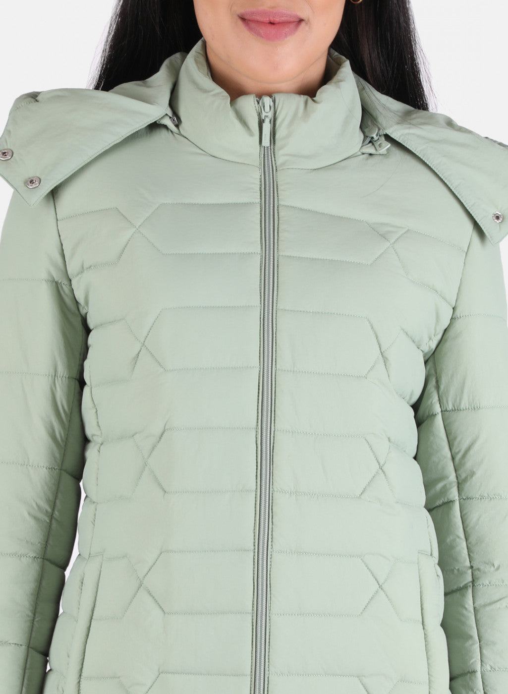 Women Green Solid Hooded Jacket