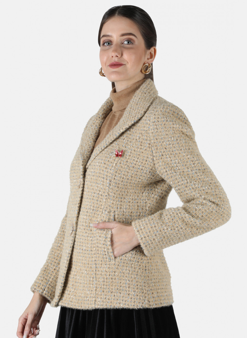 Women Brown Jaquard Coat