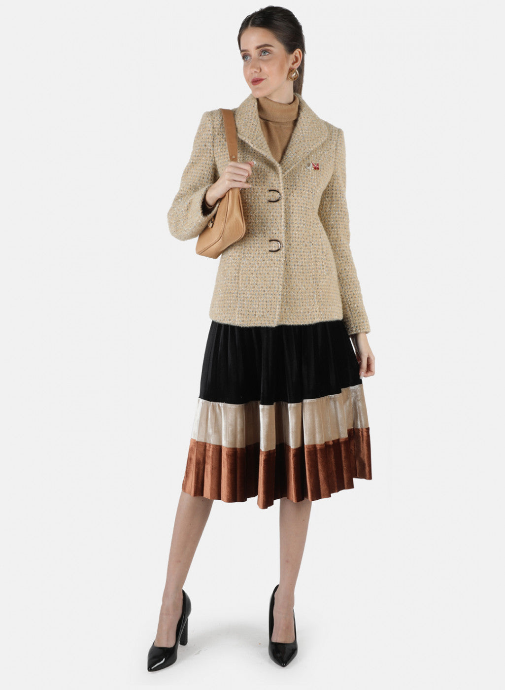 Women Brown Jaquard Coat