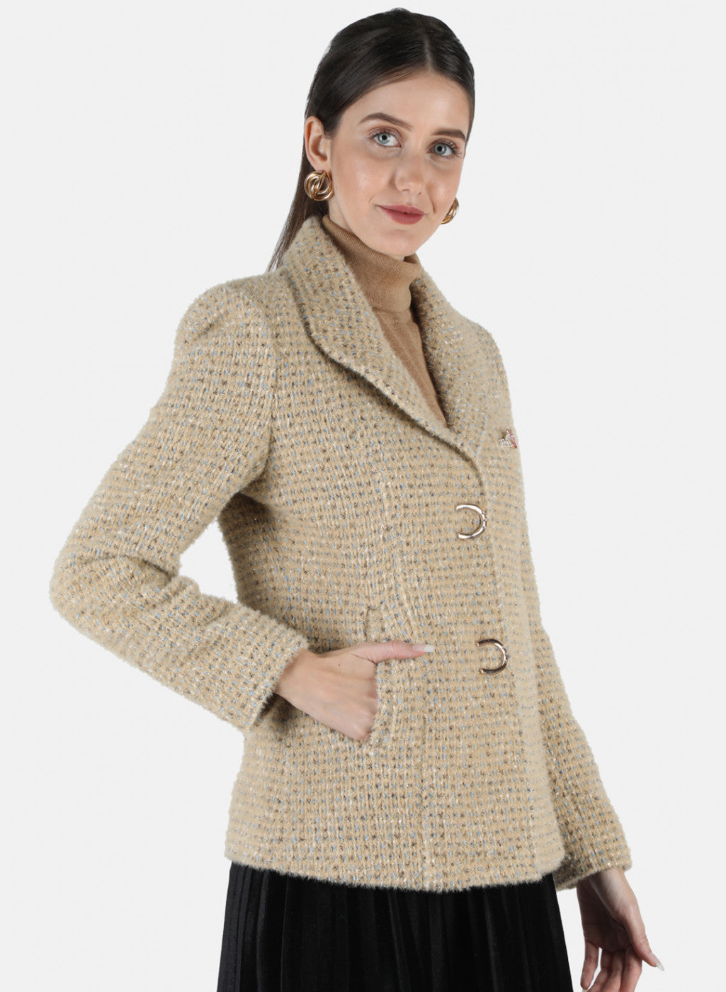 Women Brown Jaquard Coat