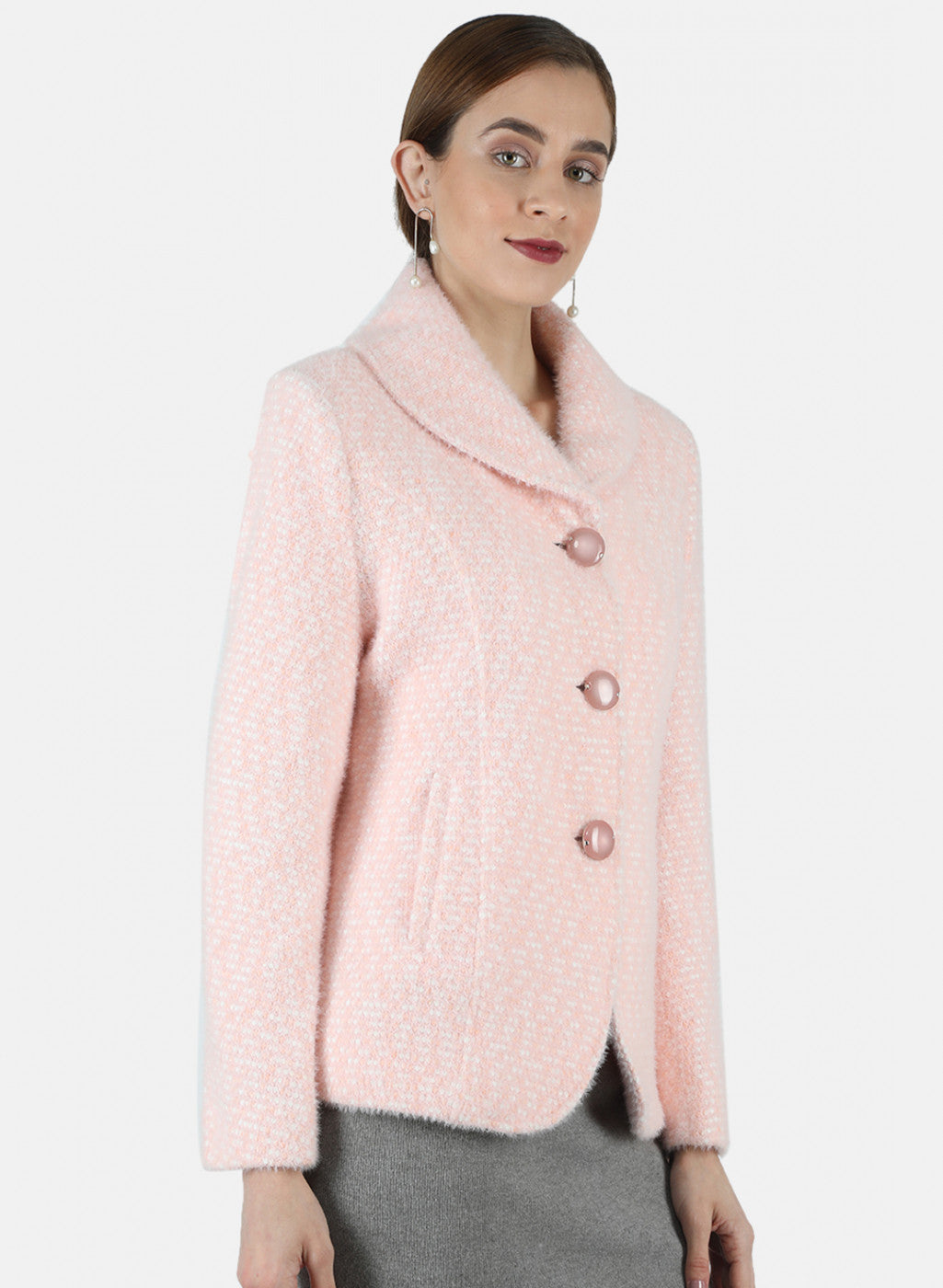 Women Pink Jaquard Coat