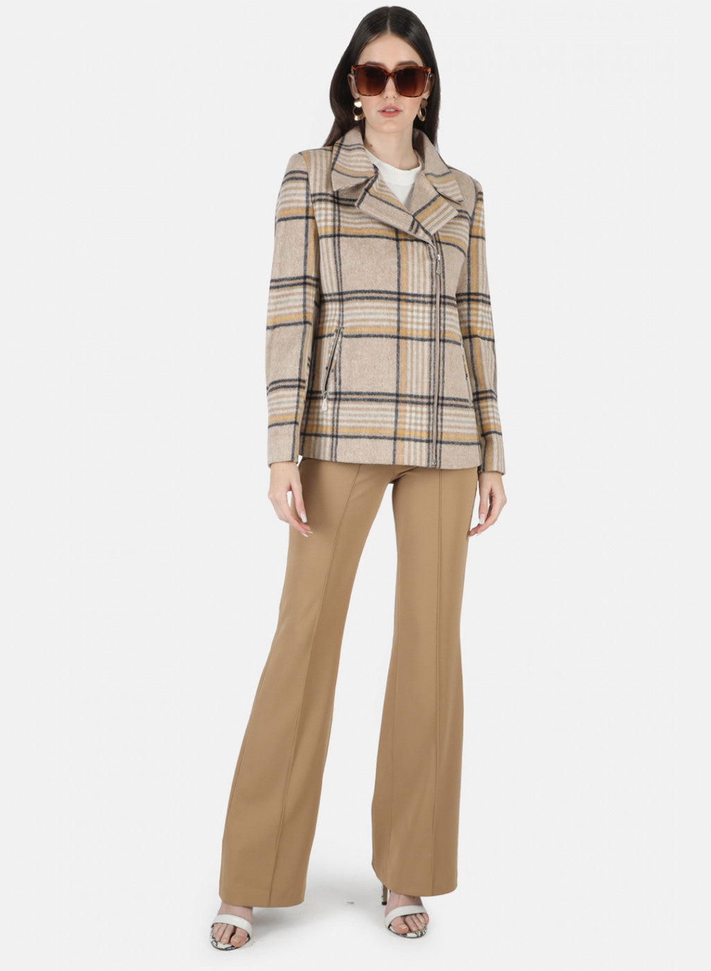 Women Brown Check Coat