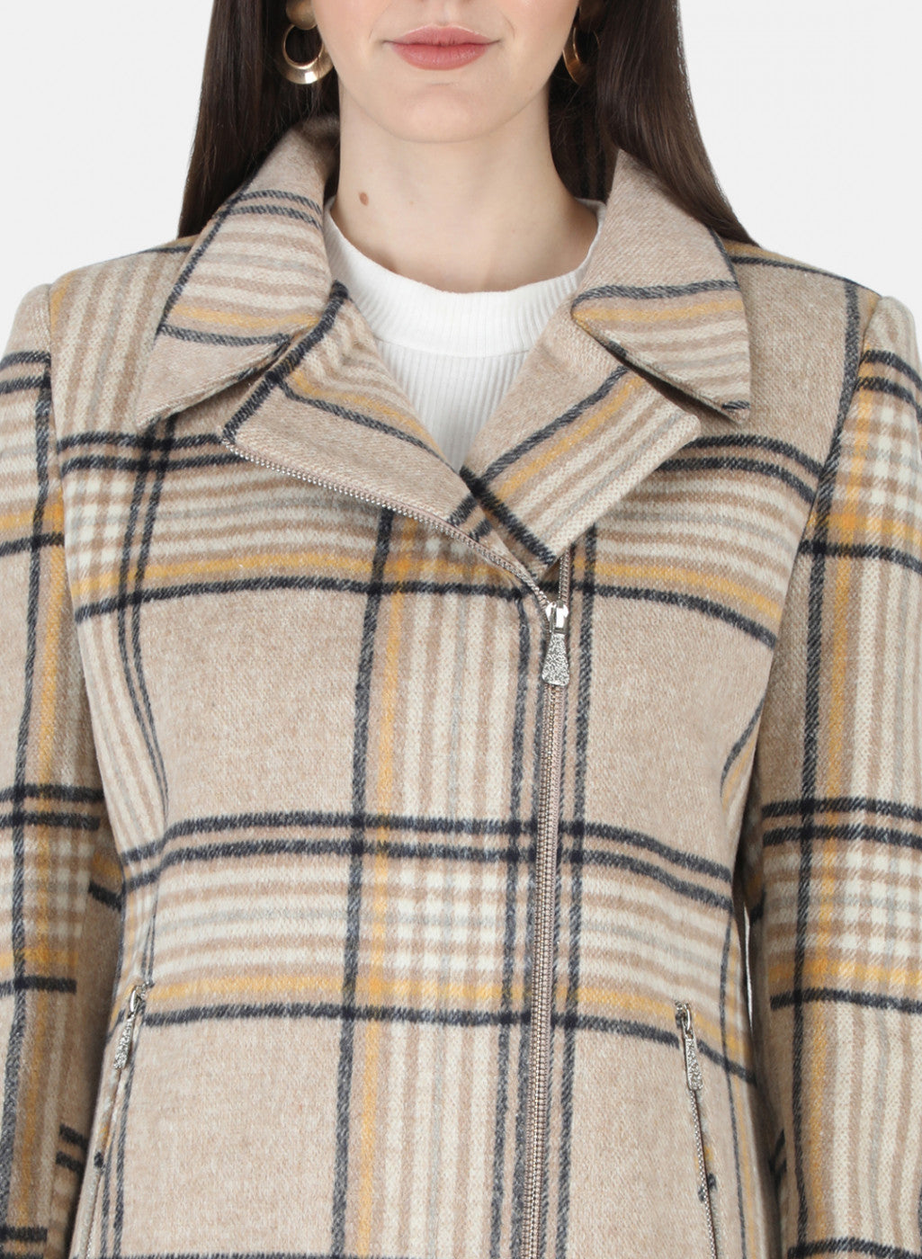 Women Brown Check Coat