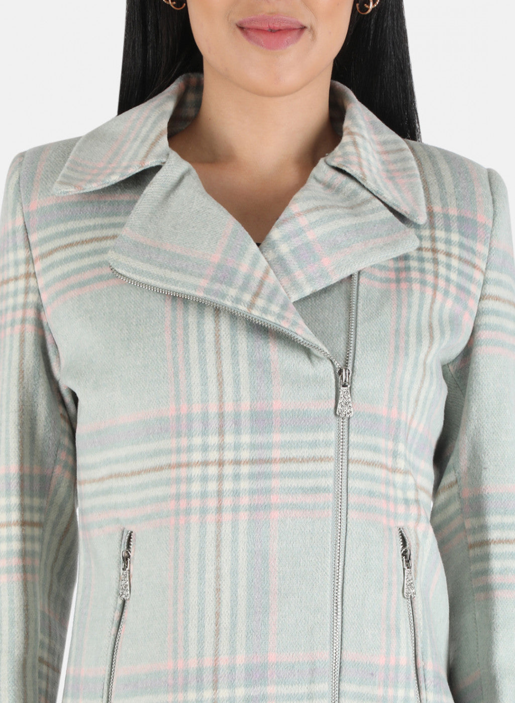 Women Grey Check Coat