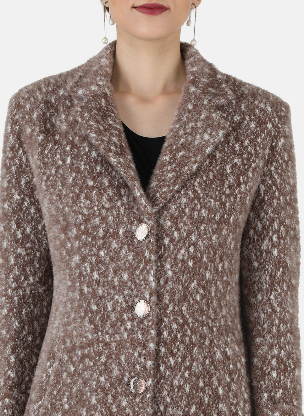 Women Brown Jaquard Coat