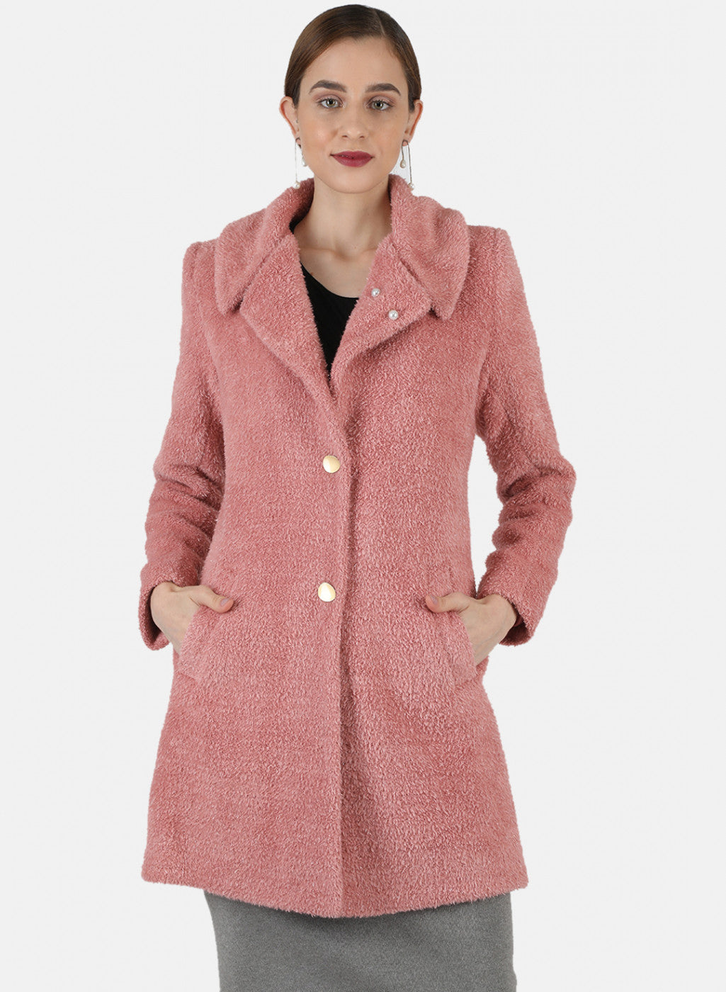 Women Pink Solid Coat