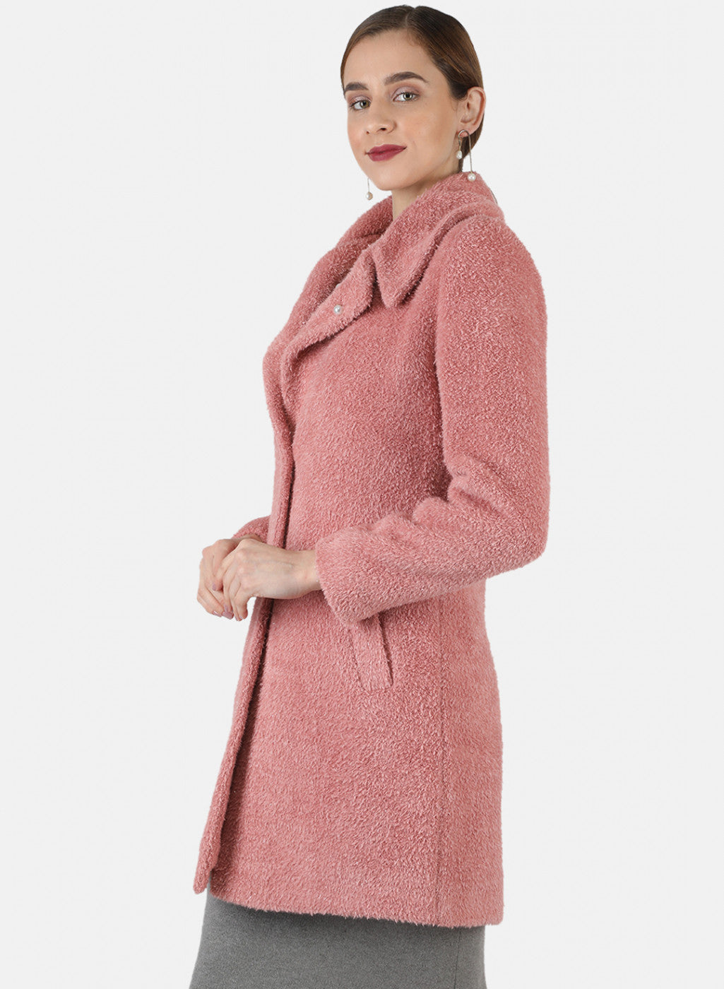 Women Pink Solid Coat