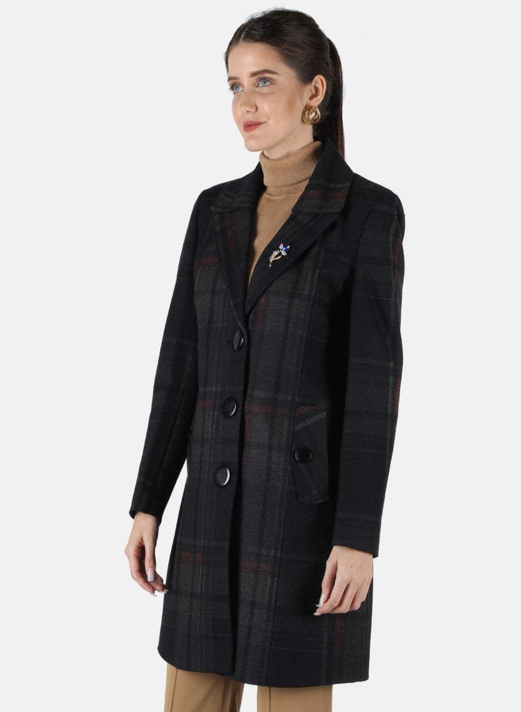 Women Black Check Coat