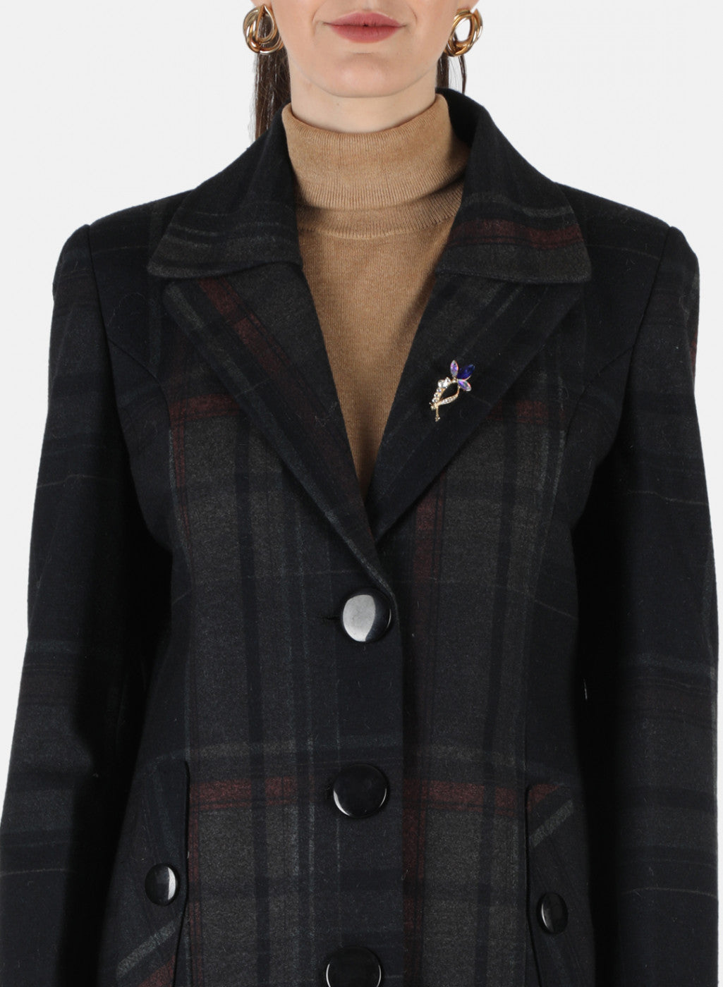 Women Black Check Coat