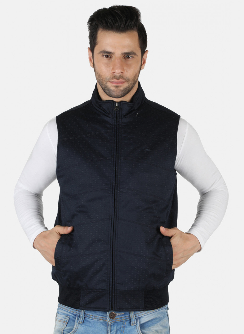 Men NAvy Blue Jaquard Jacket