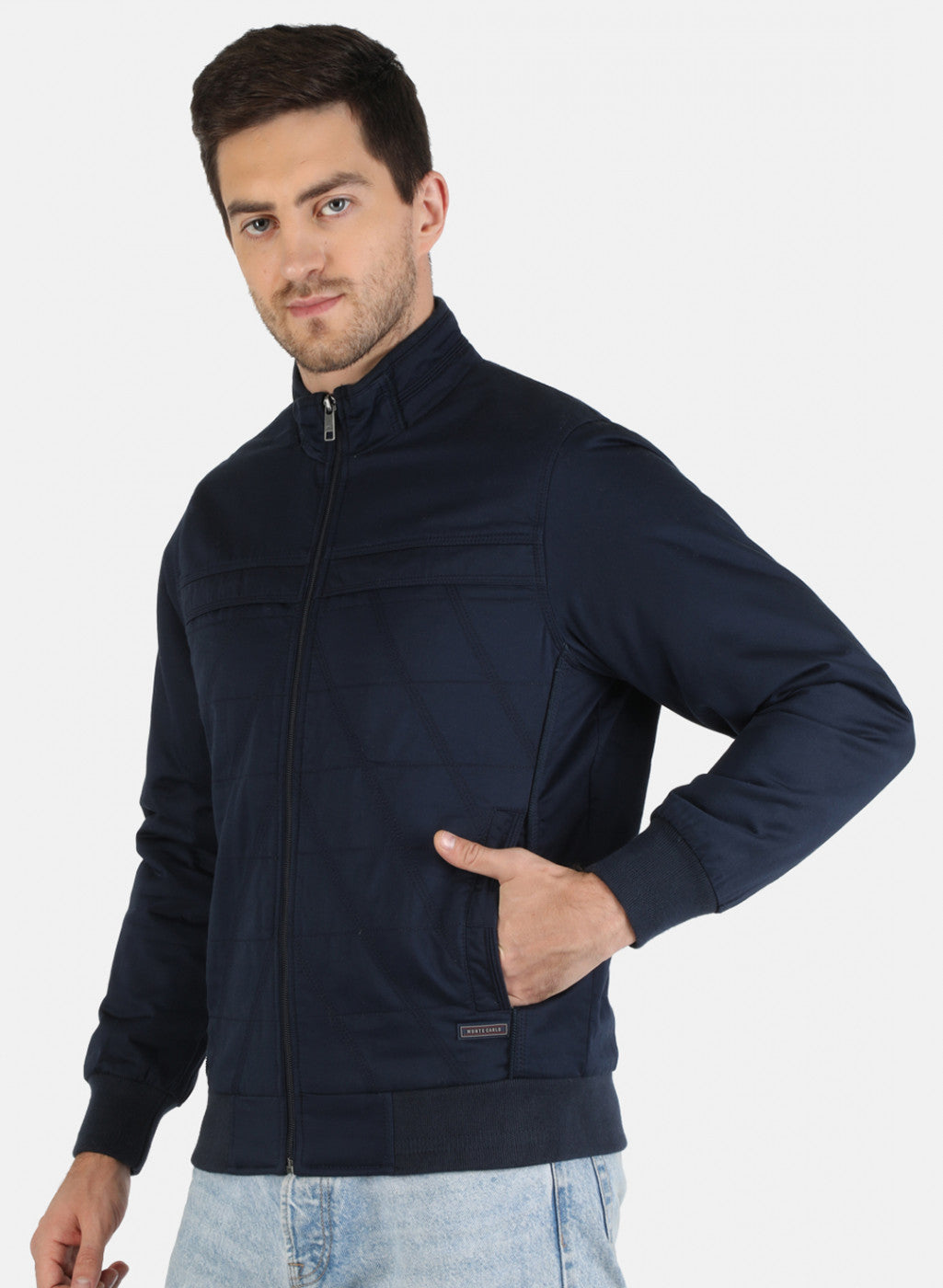 Men Blue Solid Jacket