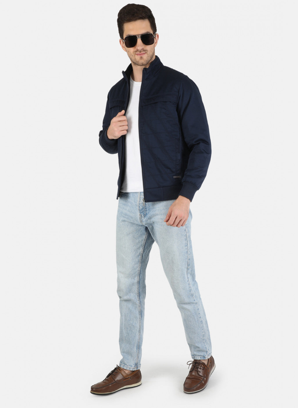 Men Blue Solid Jacket