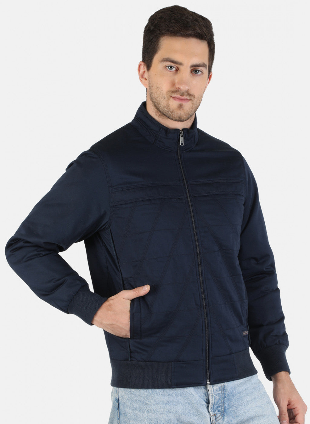 Men Blue Solid Jacket