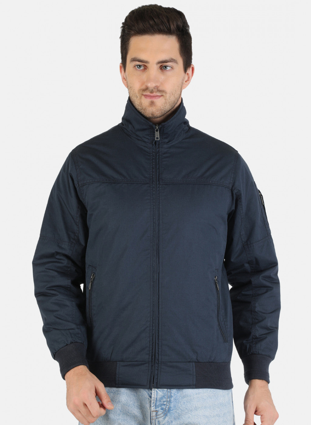 Men NAvy Blue Solid Jacket