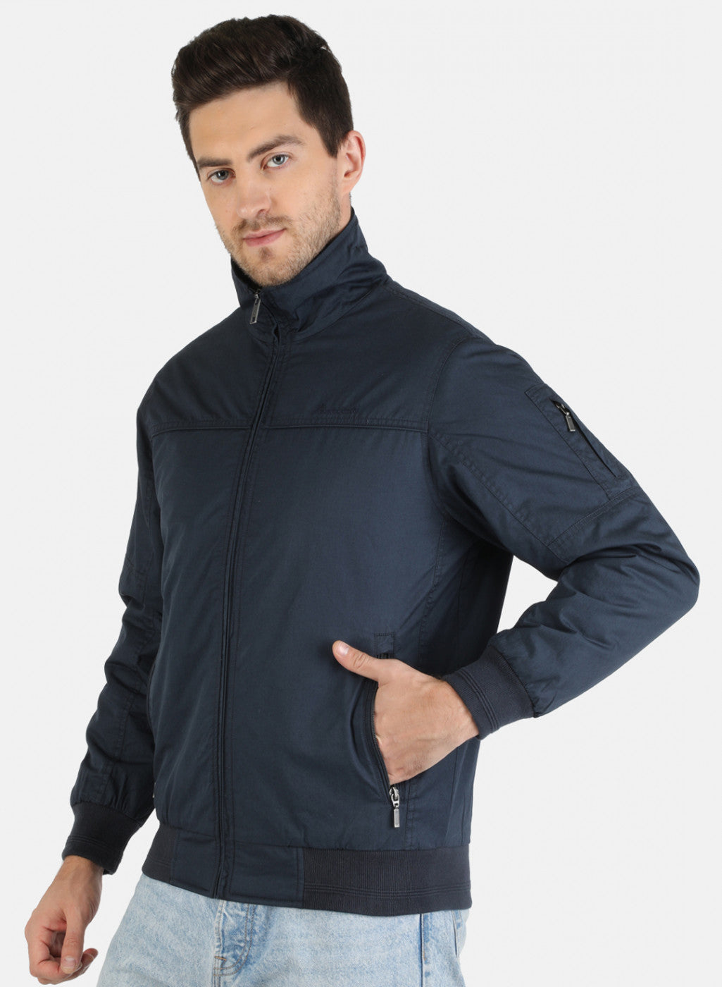 Men NAvy Blue Solid Jacket