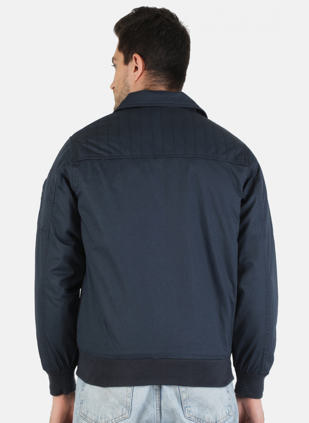 Men NAvy Blue Solid Jacket