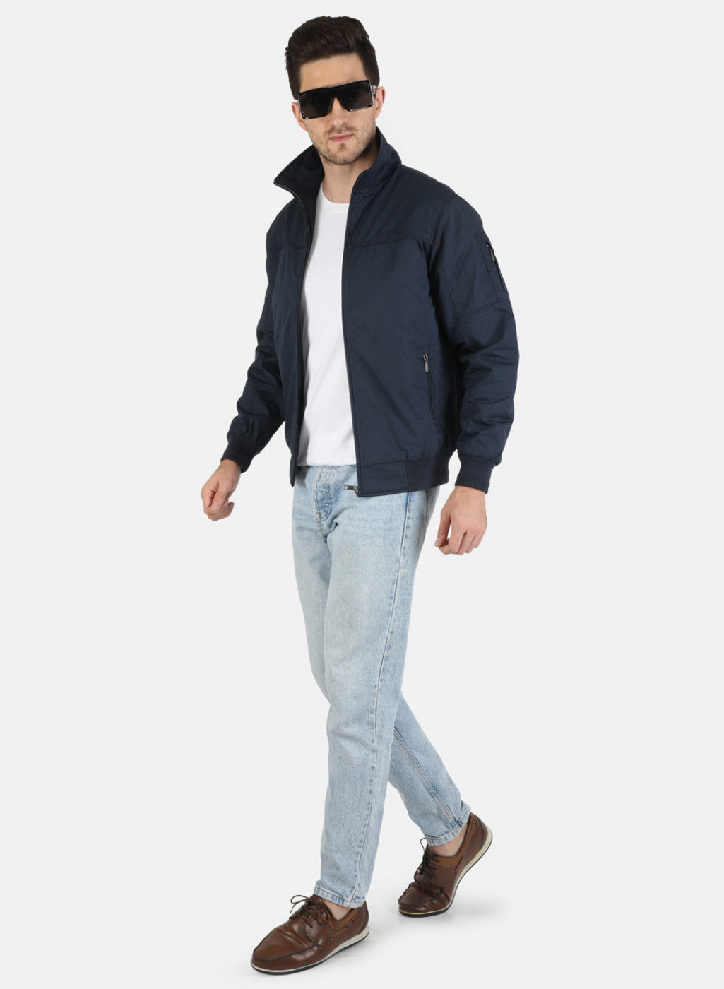 Men NAvy Blue Solid Jacket