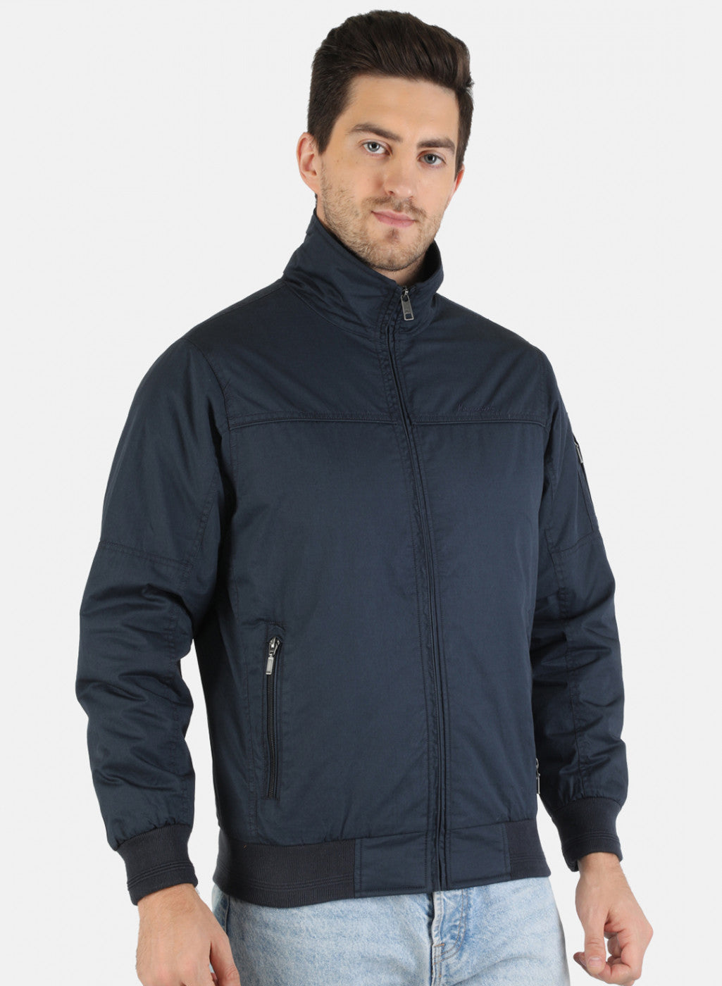 Men NAvy Blue Solid Jacket