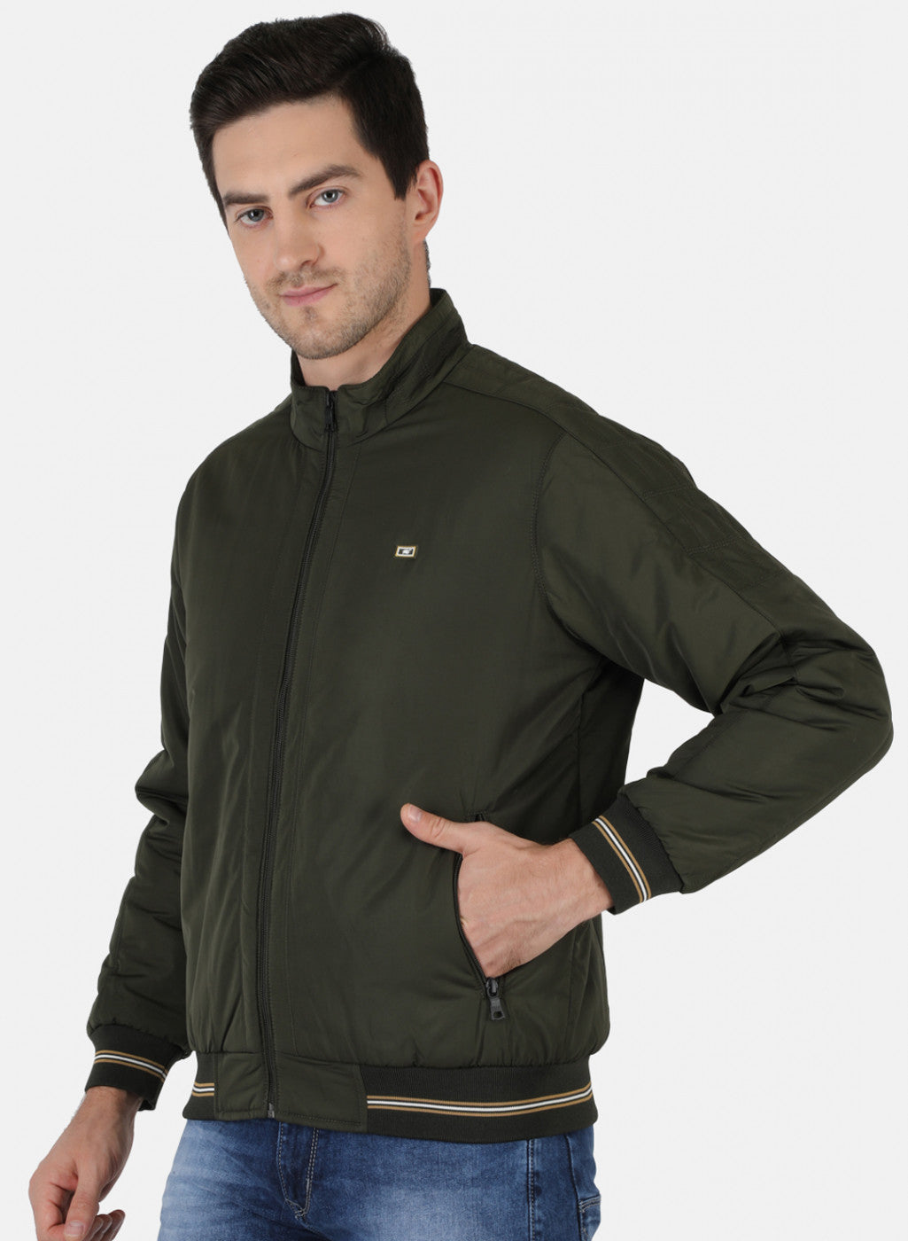 Men Olive Solid Jacket