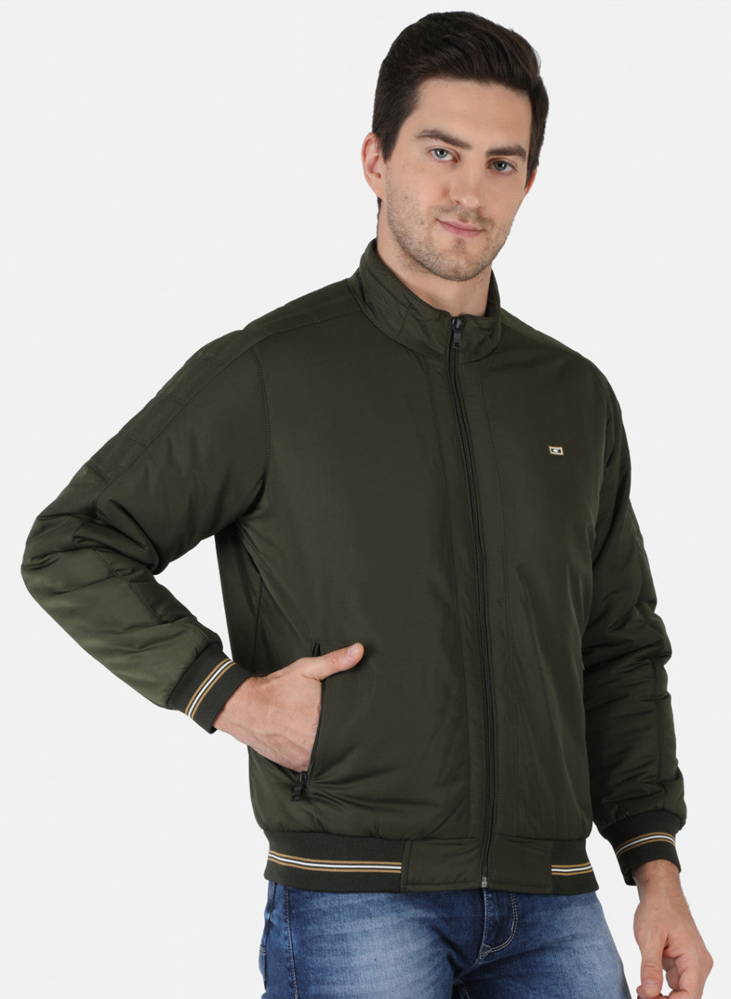 Men Olive Solid Jacket