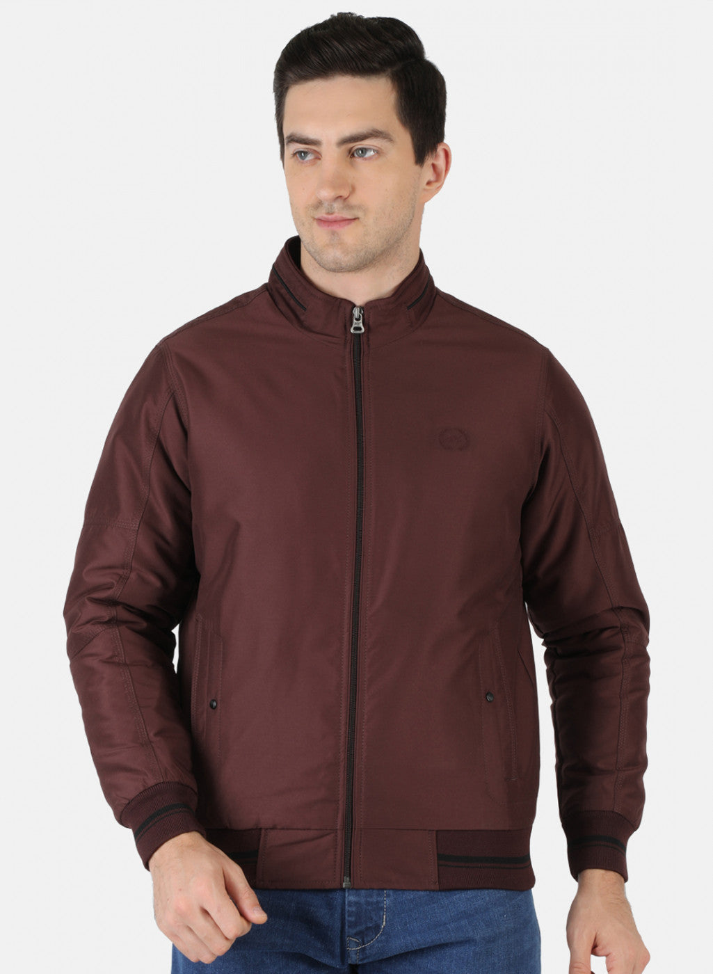 Men Maroon Solid Jacket