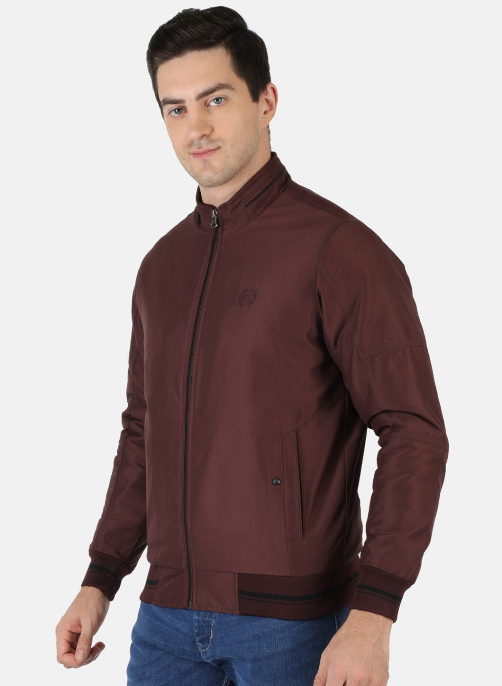 Men Maroon Solid Jacket