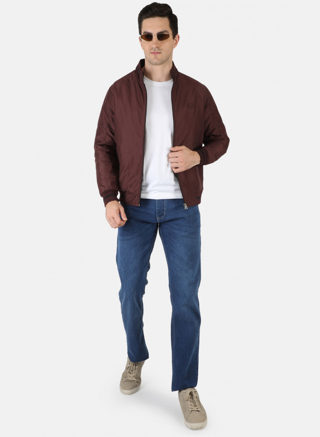 Men Maroon Solid Jacket