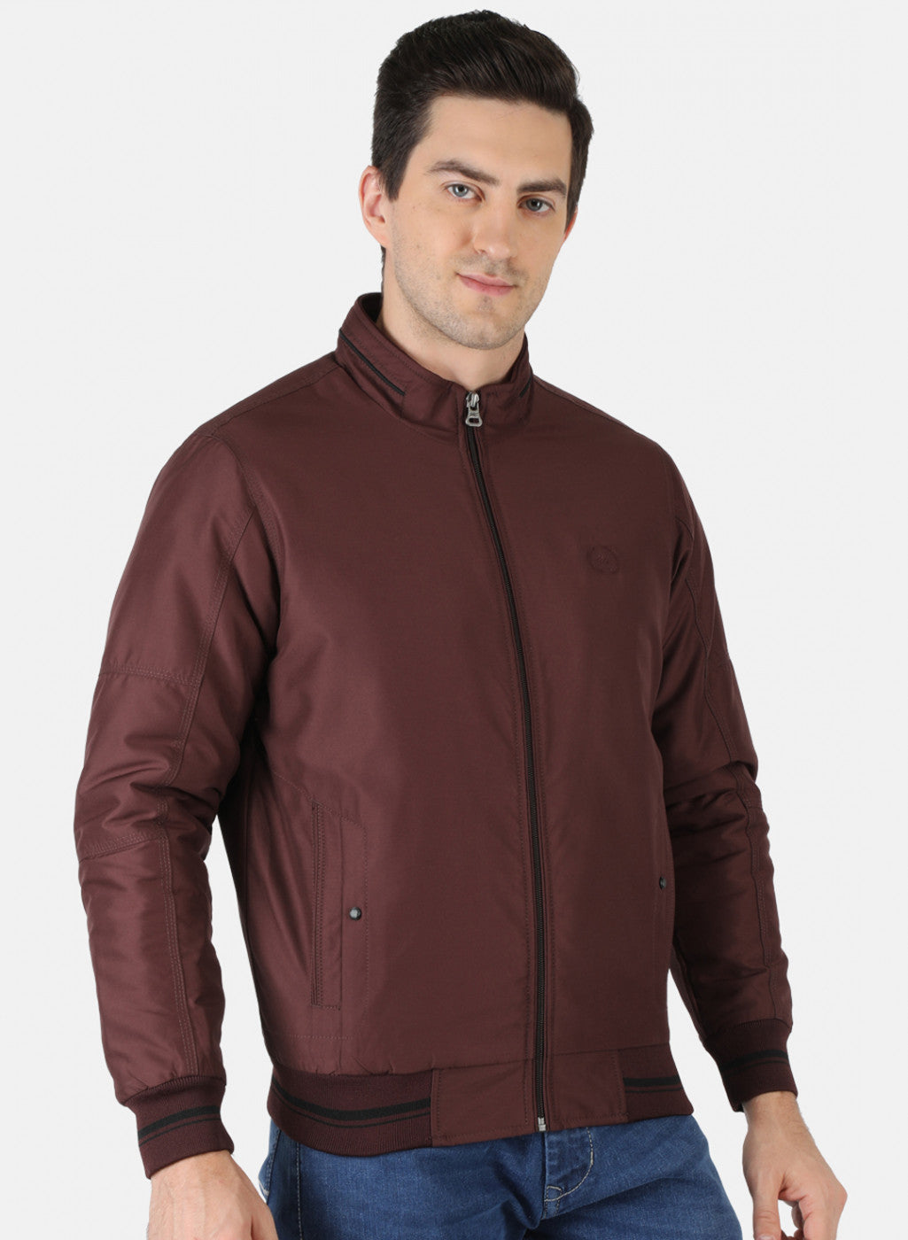 Men Maroon Solid Jacket