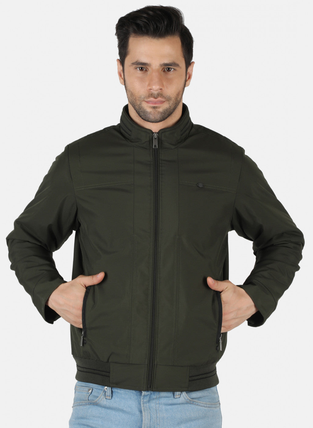 Men Olive Solid Jacket