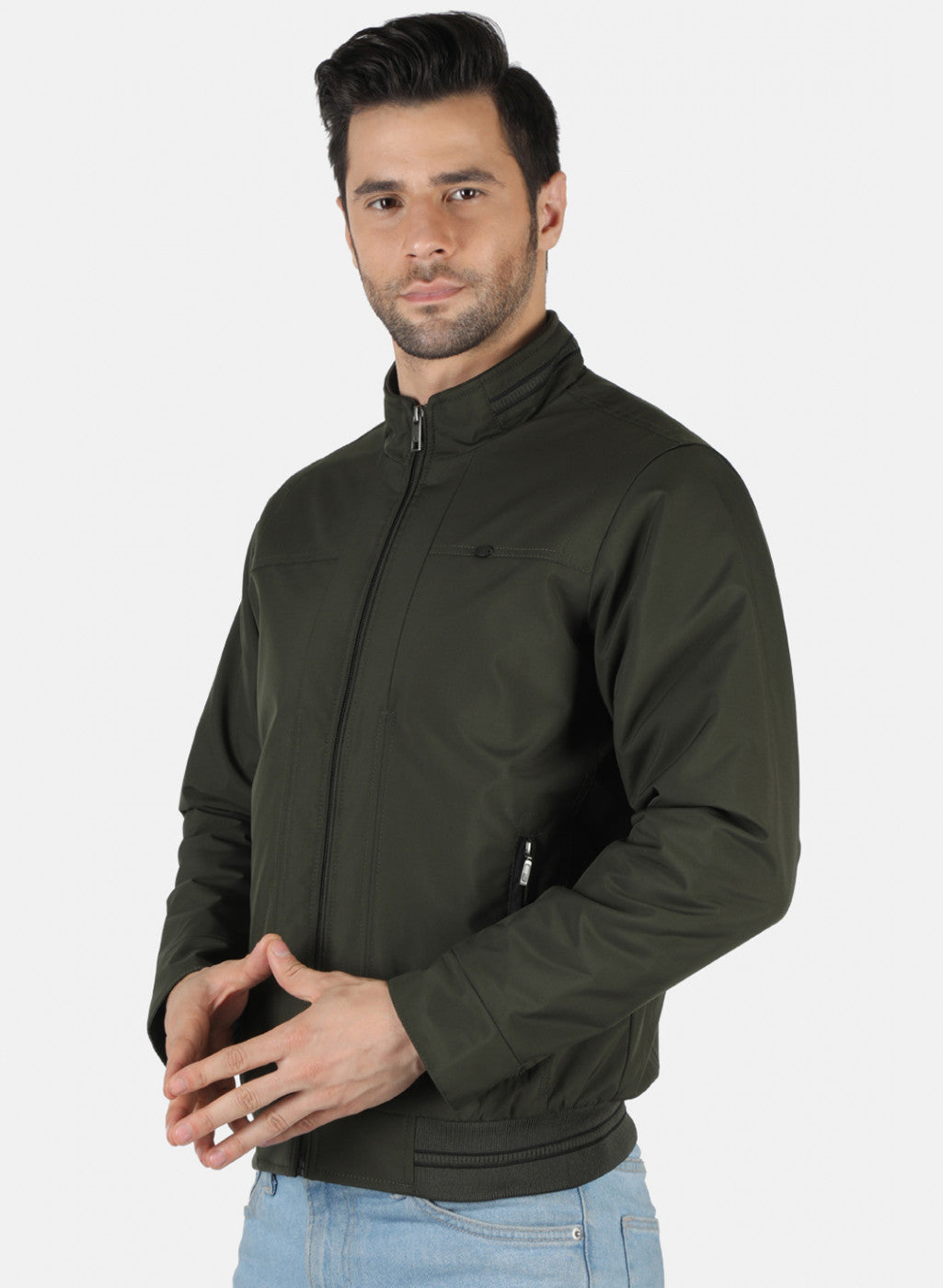 Men Olive Solid Jacket