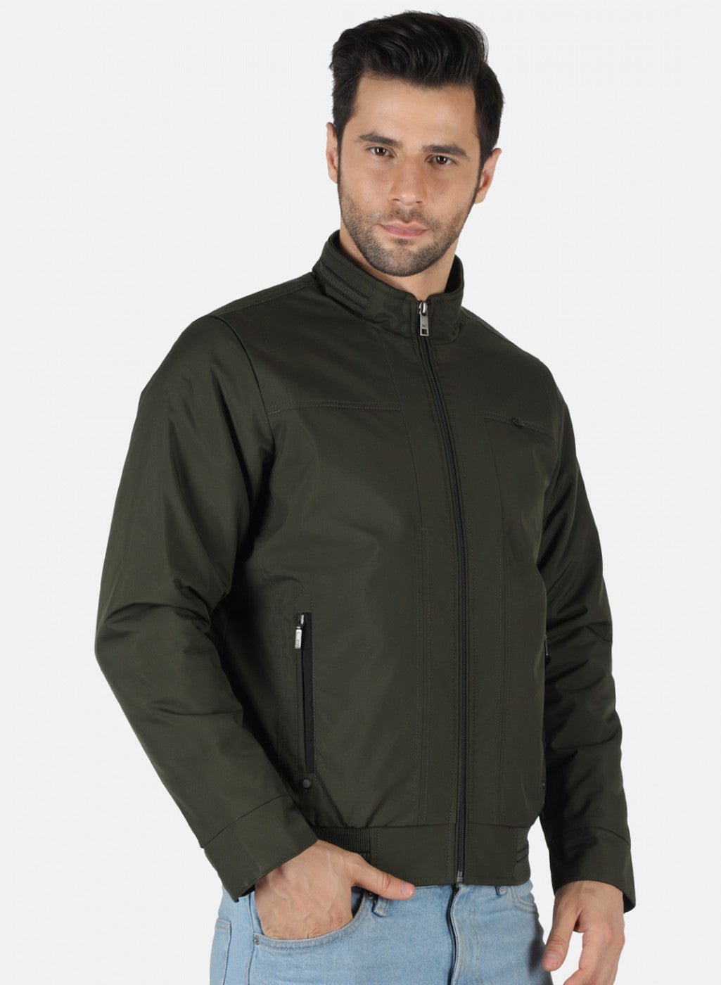 Men Olive Solid Jacket