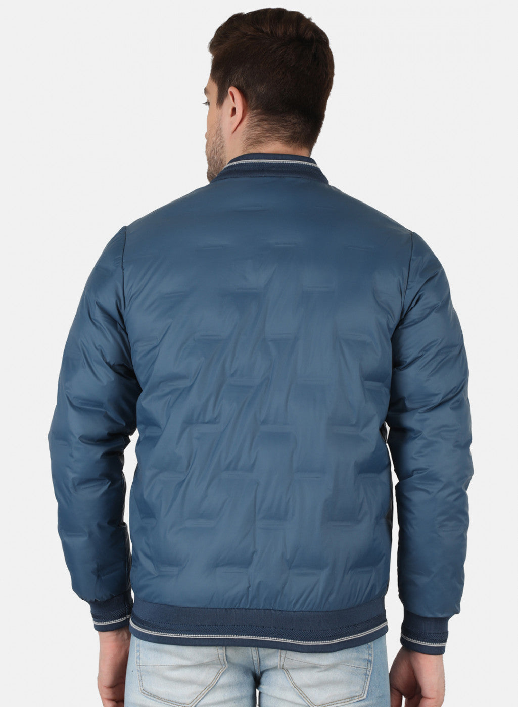 Men Blue Self Design Jacket