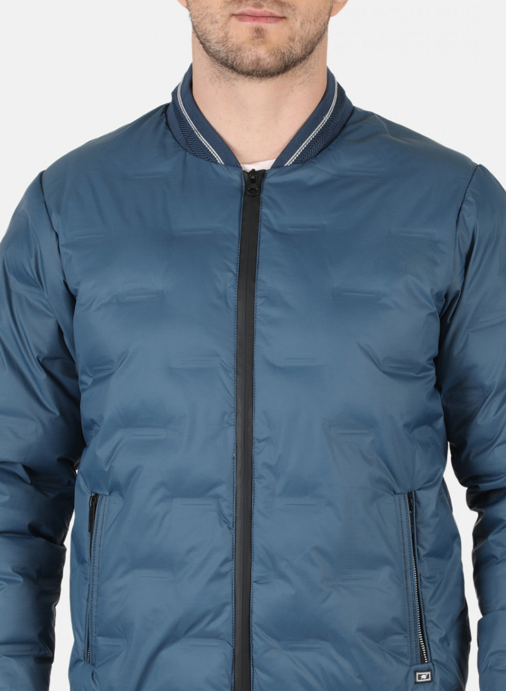 Men Blue Self Design Jacket