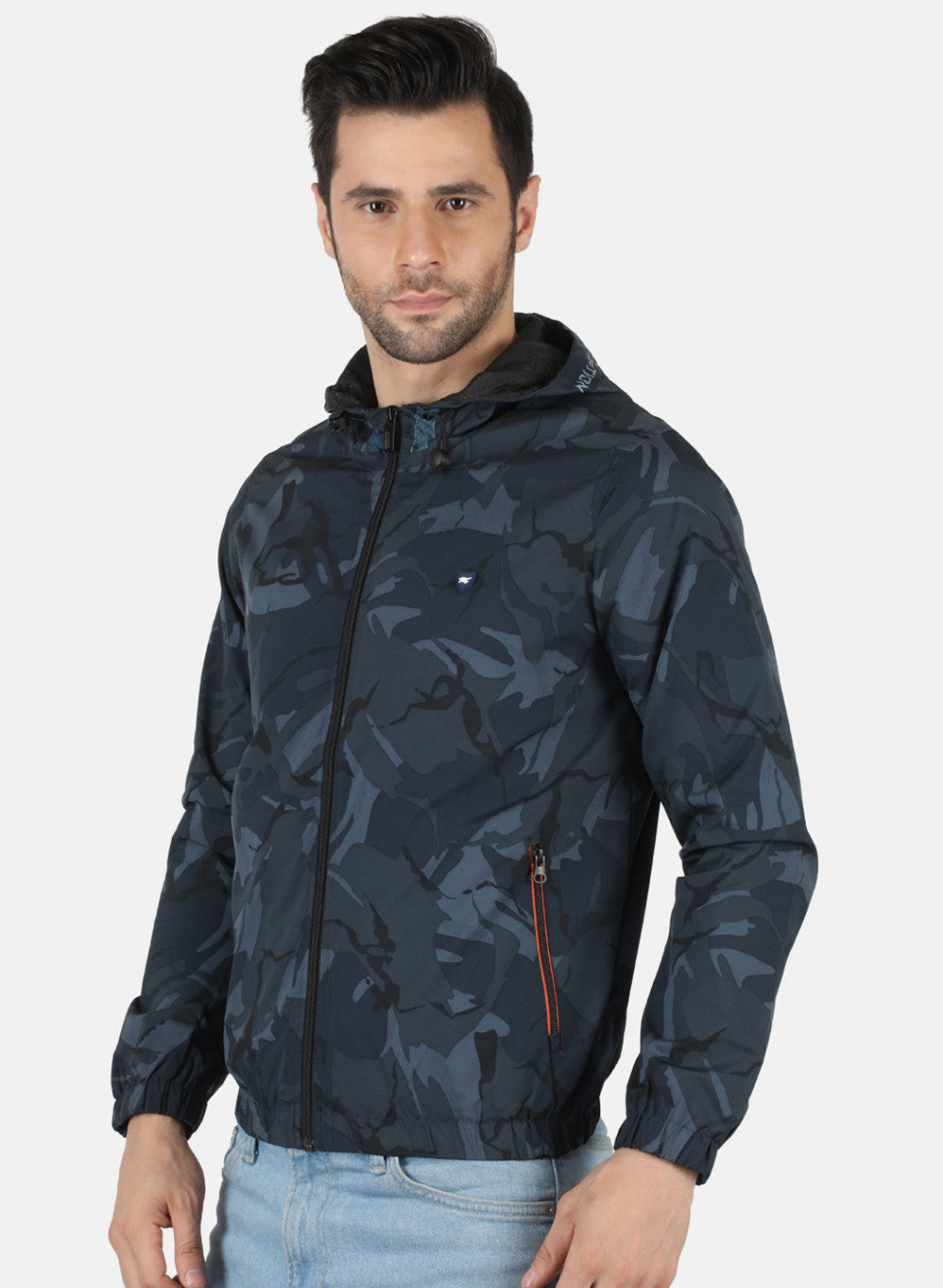 Men NAvy Blue Printed Jacket